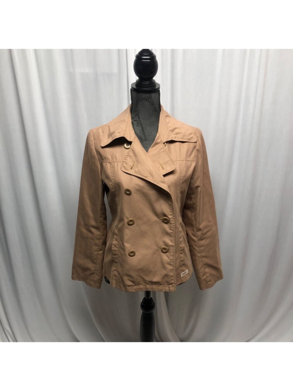 Guess Jeans Double Breasted Pea Coat Womens Size Small Tan Lightweight Jacket